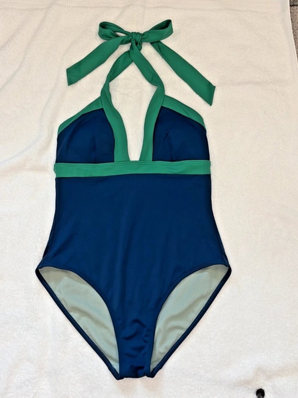 Boden One Piece Swimsuit Women's Sz 8 Color Block Blue Green Deep V Beach Resort